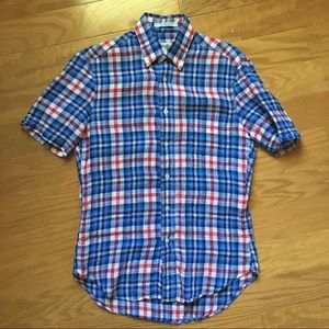 Gitman Bros. plaid linen short sleeve button down